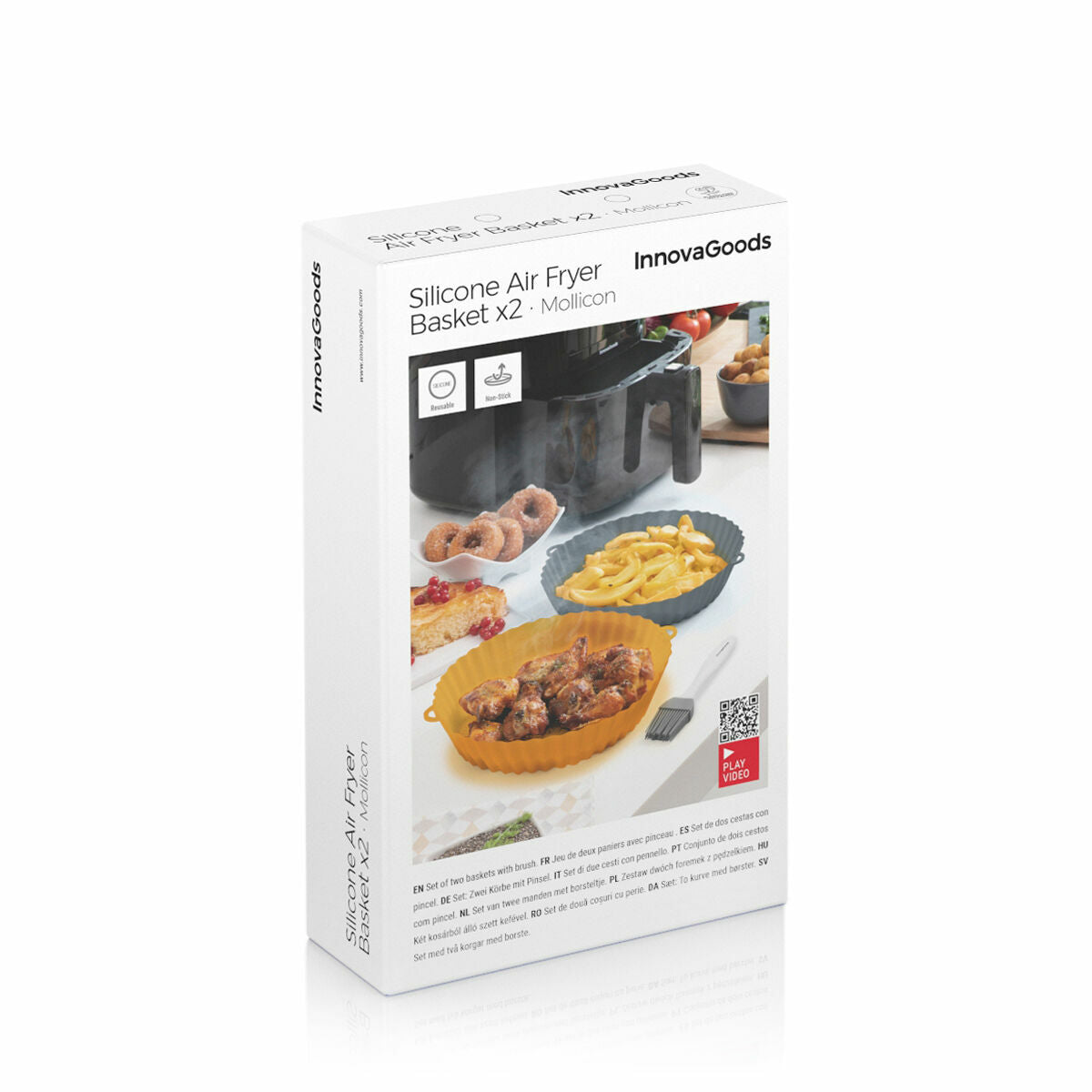 Siliconen airfryer mandjes met borstel, 2 stuks, antiaanbak, BPA-vrij