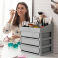 Make-up organizer met 3 lades en 9 vakken, polypropyleen, grijs