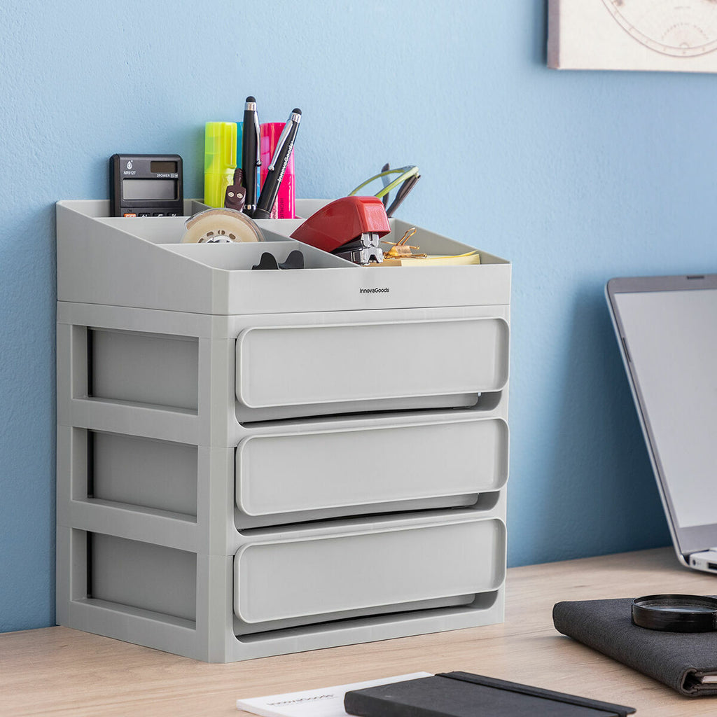 Make-up organizer met 3 lades en 9 vakken, polypropyleen, grijs