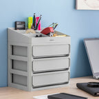 Make-up organizer met 3 lades en 9 vakken, polypropyleen, grijs