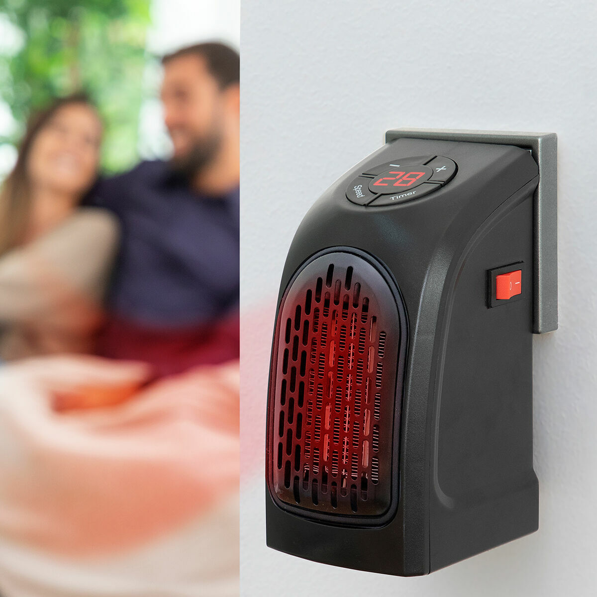 Mini stekkerkachel 400 W, keramisch verwarmingselement met timer en thermostaat