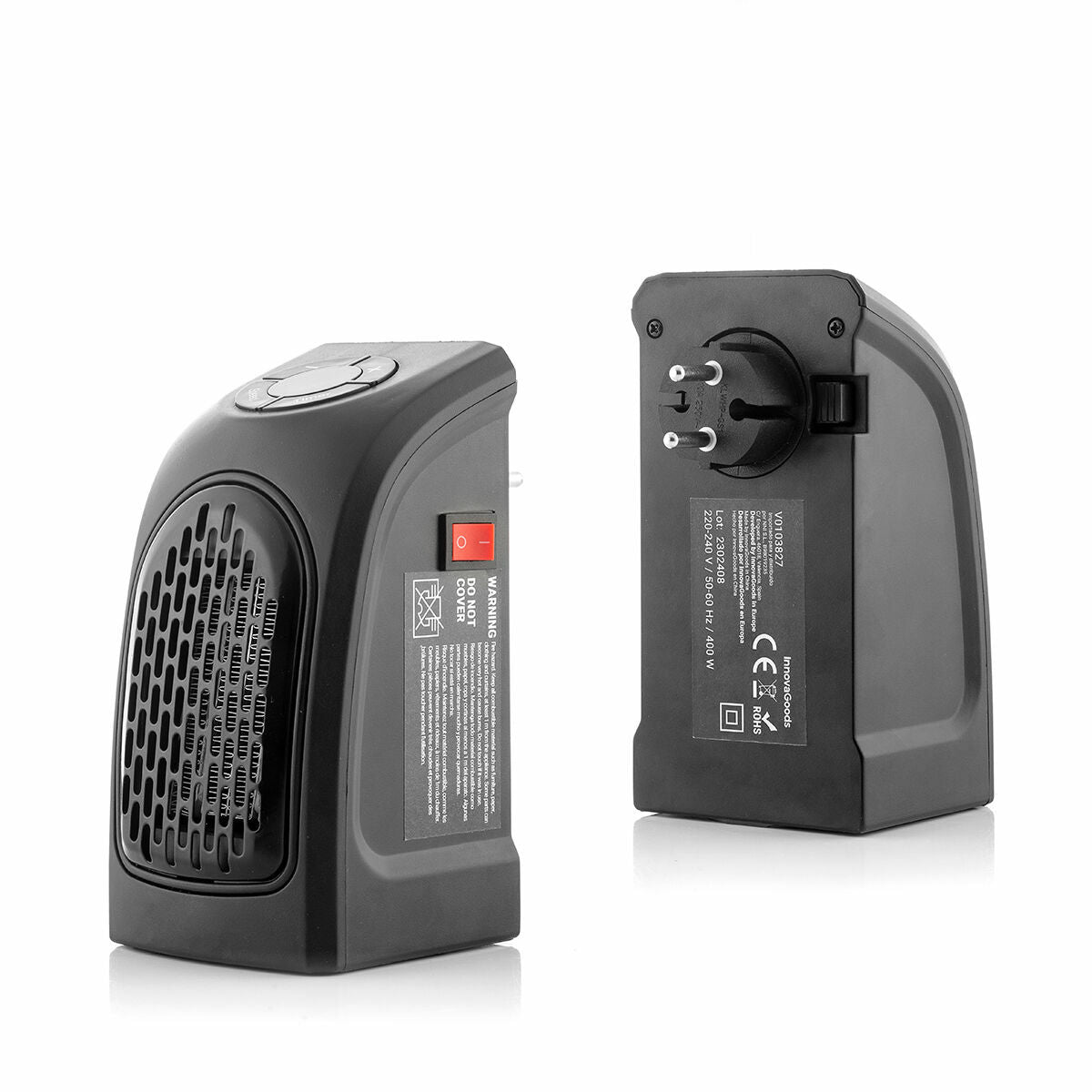 Mini stekkerkachel 400 W, keramisch verwarmingselement met timer en thermostaat