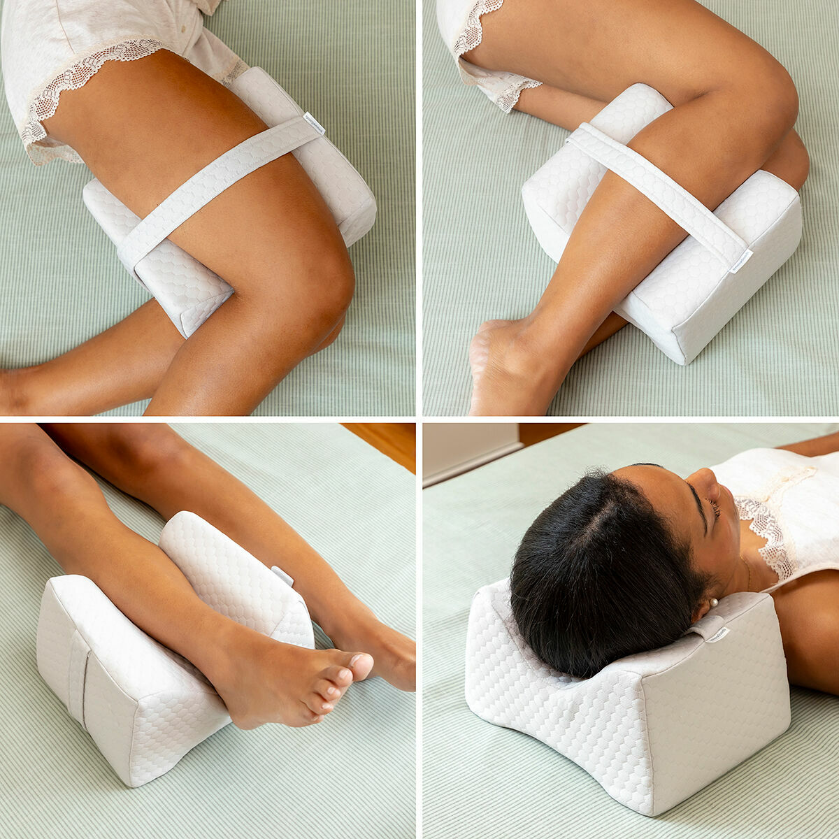 Beenkussen met bevestigingsband - vlindervormig kniekussen memory foam grijs