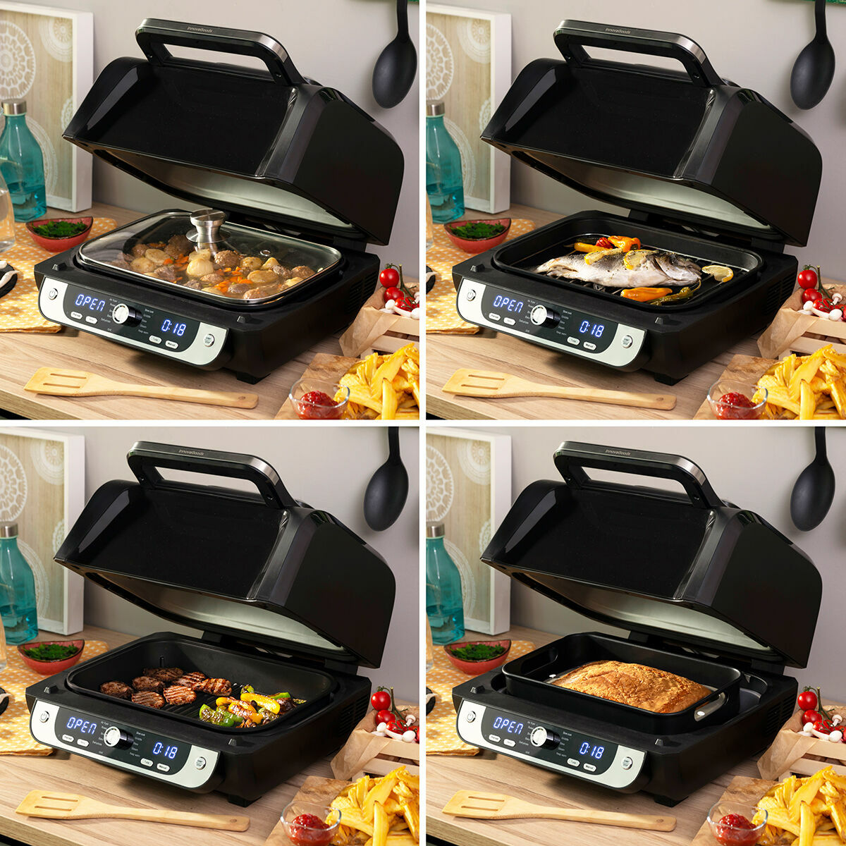 Luchtfriteuse met grill 6 L, 3400 W, 12 programma's, zwart