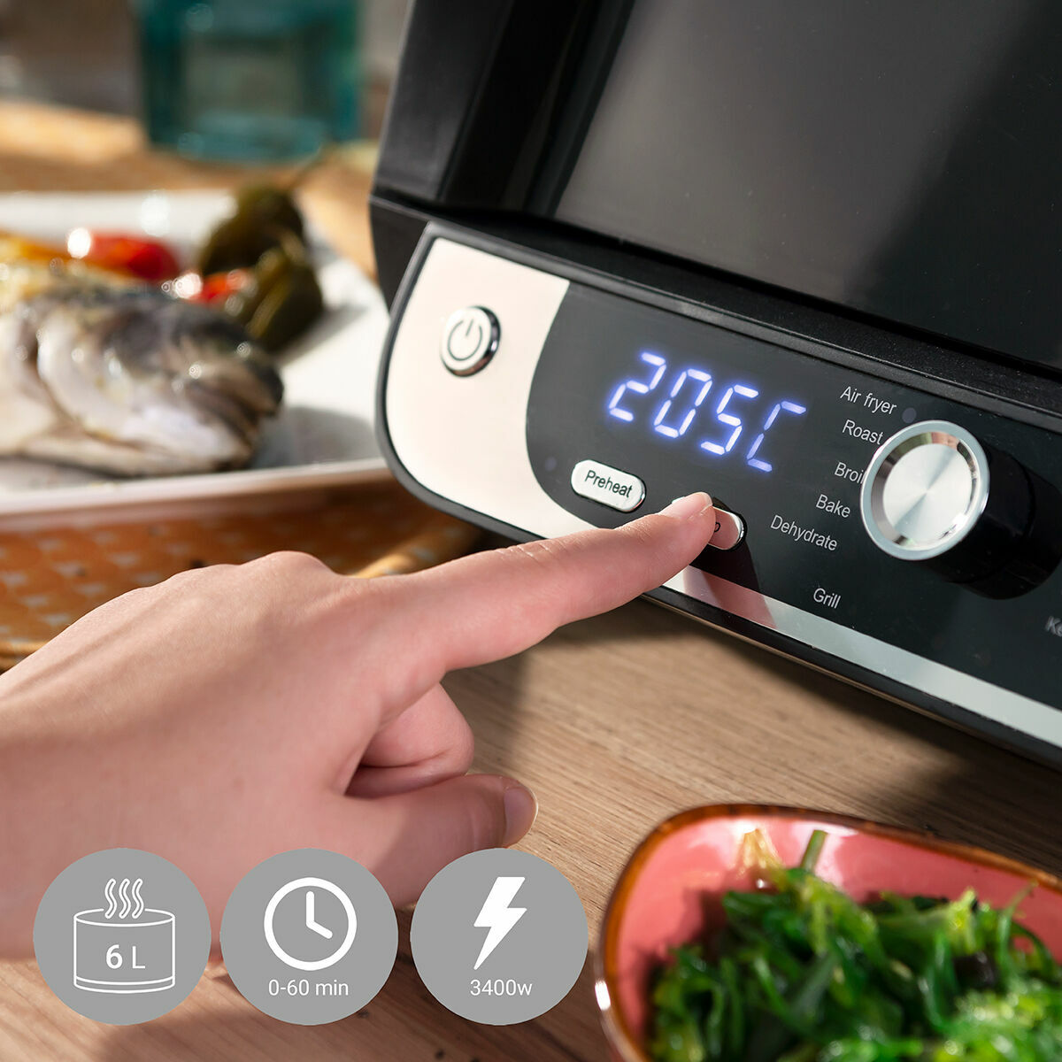 Luchtfriteuse met grill 6 L, 3400 W, 12 programma's, zwart