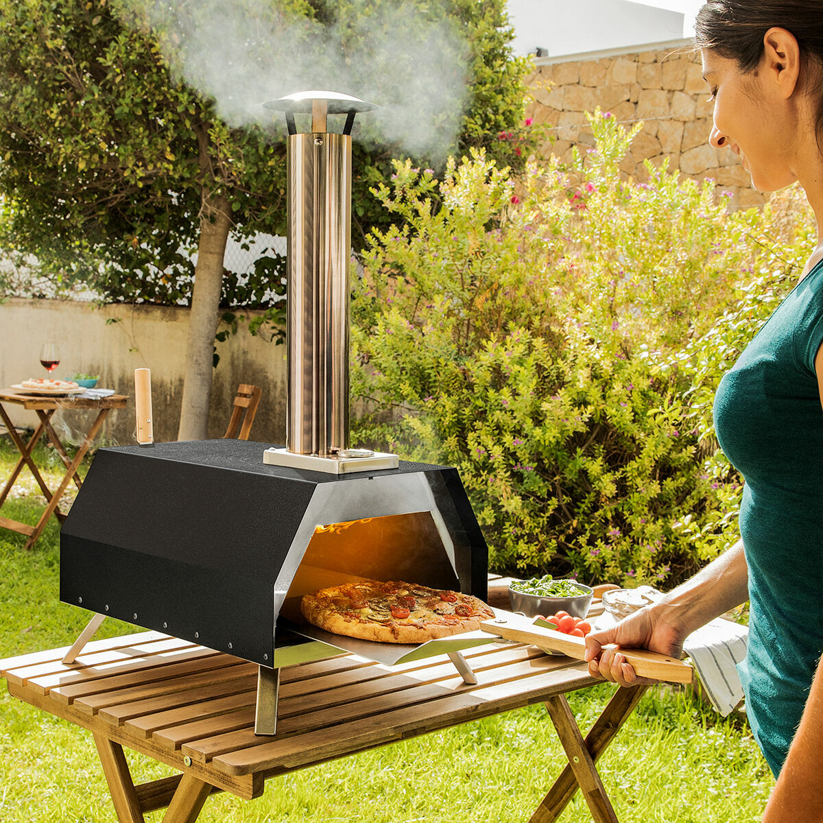 Pellet pizzaoven voor buiten met accessoires, roestvrij staal, max. 30 cm pizza