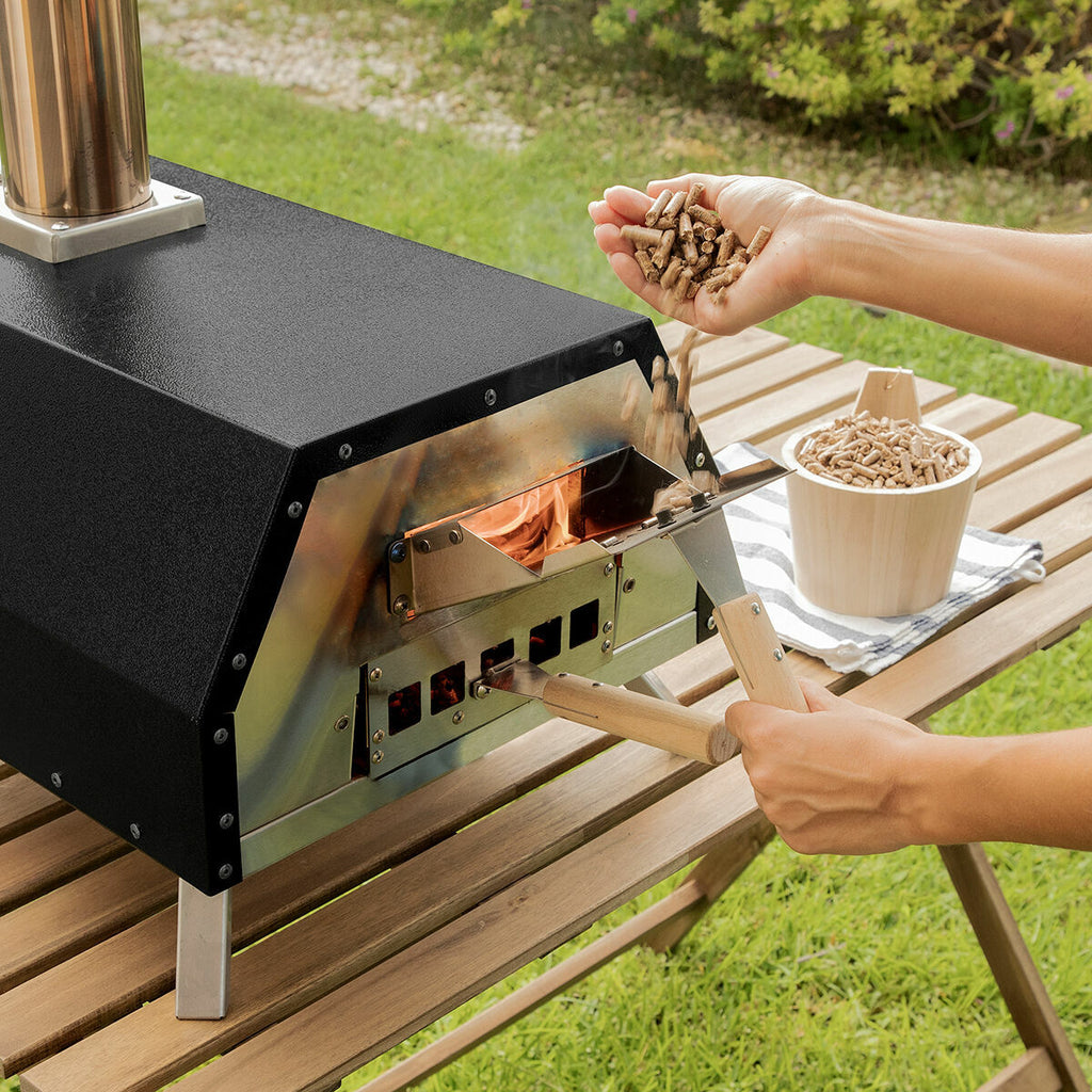 Pellet pizzaoven voor buiten met accessoires, roestvrij staal, max. 30 cm pizza