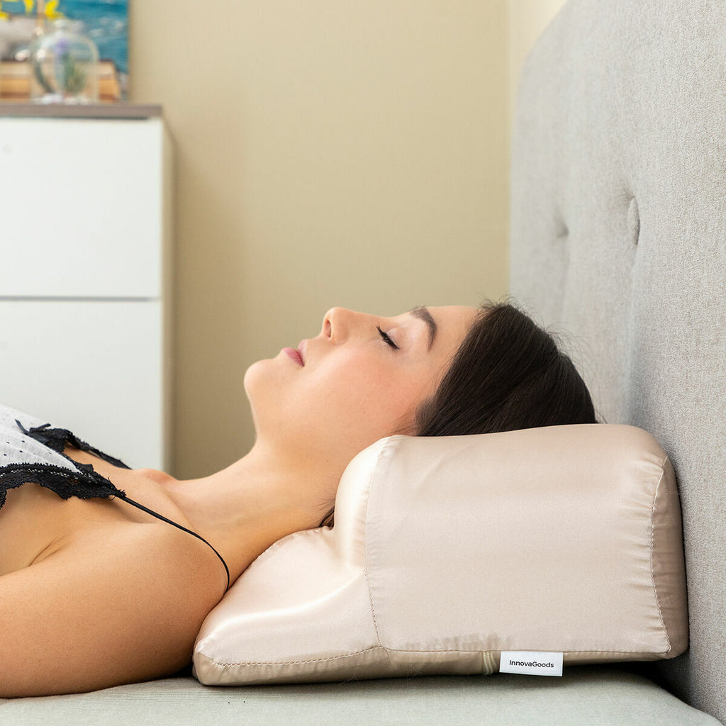 Anti-rimpel nekkussen met satijnen hoes, memory foam, beige