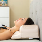 Anti-rimpel nekkussen met satijnen hoes, memory foam, beige