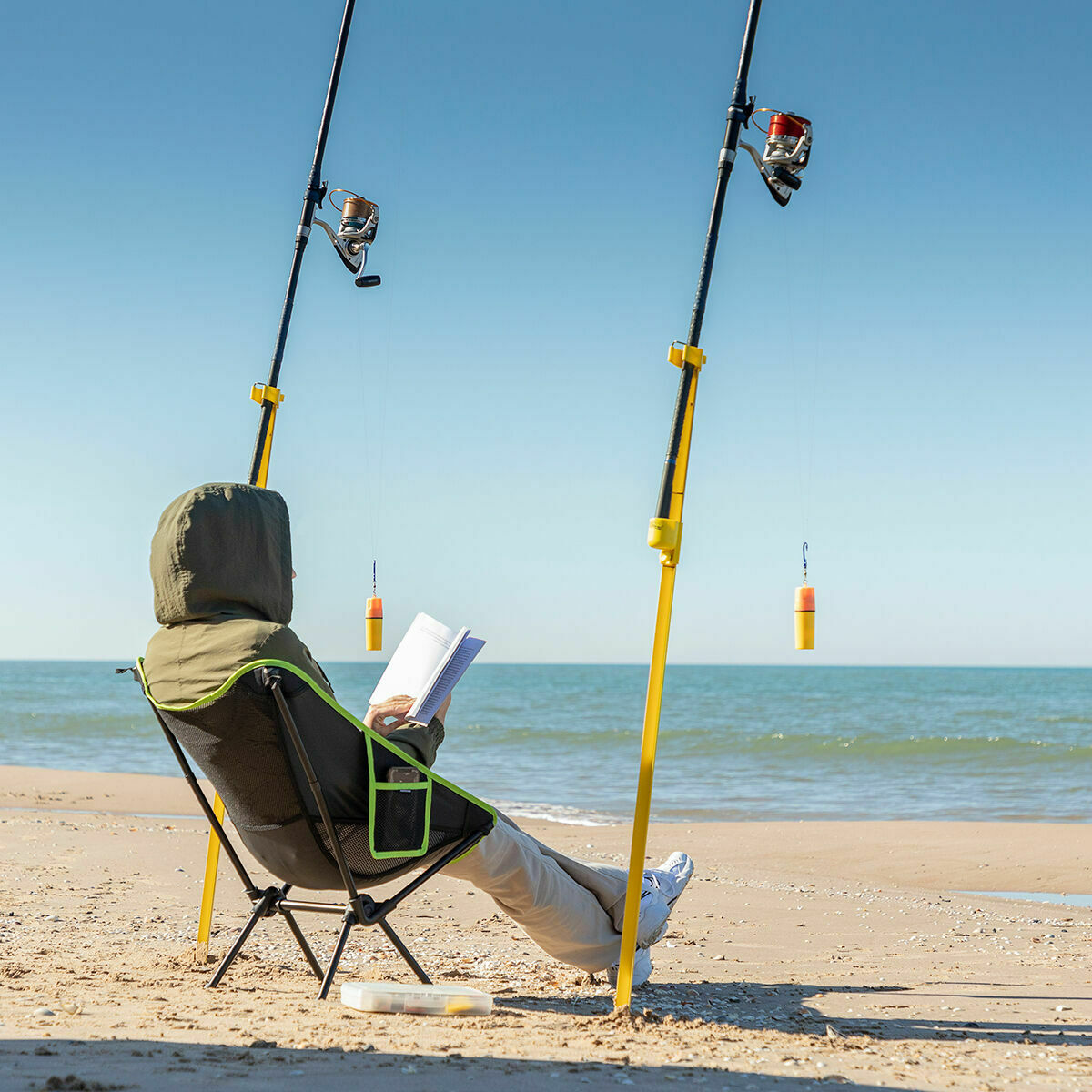 Inklapbare campingstoel met draagtas, ijzeren frame, zwart/groen