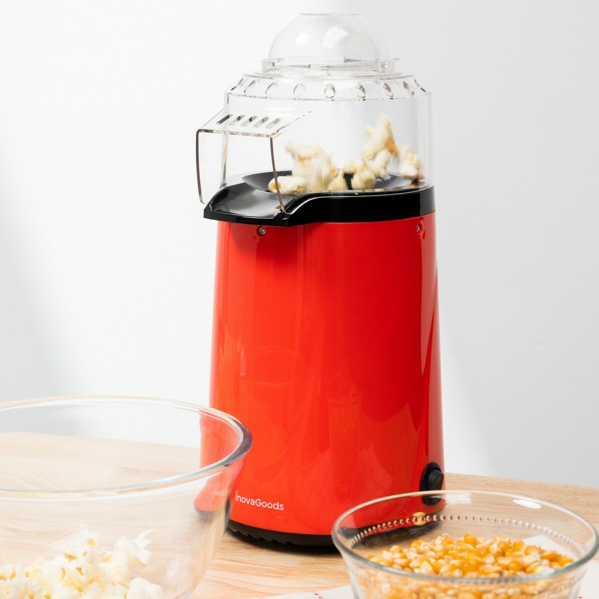 Hetelucht popcornmachine 1200W met maatschepje, rood/zwart