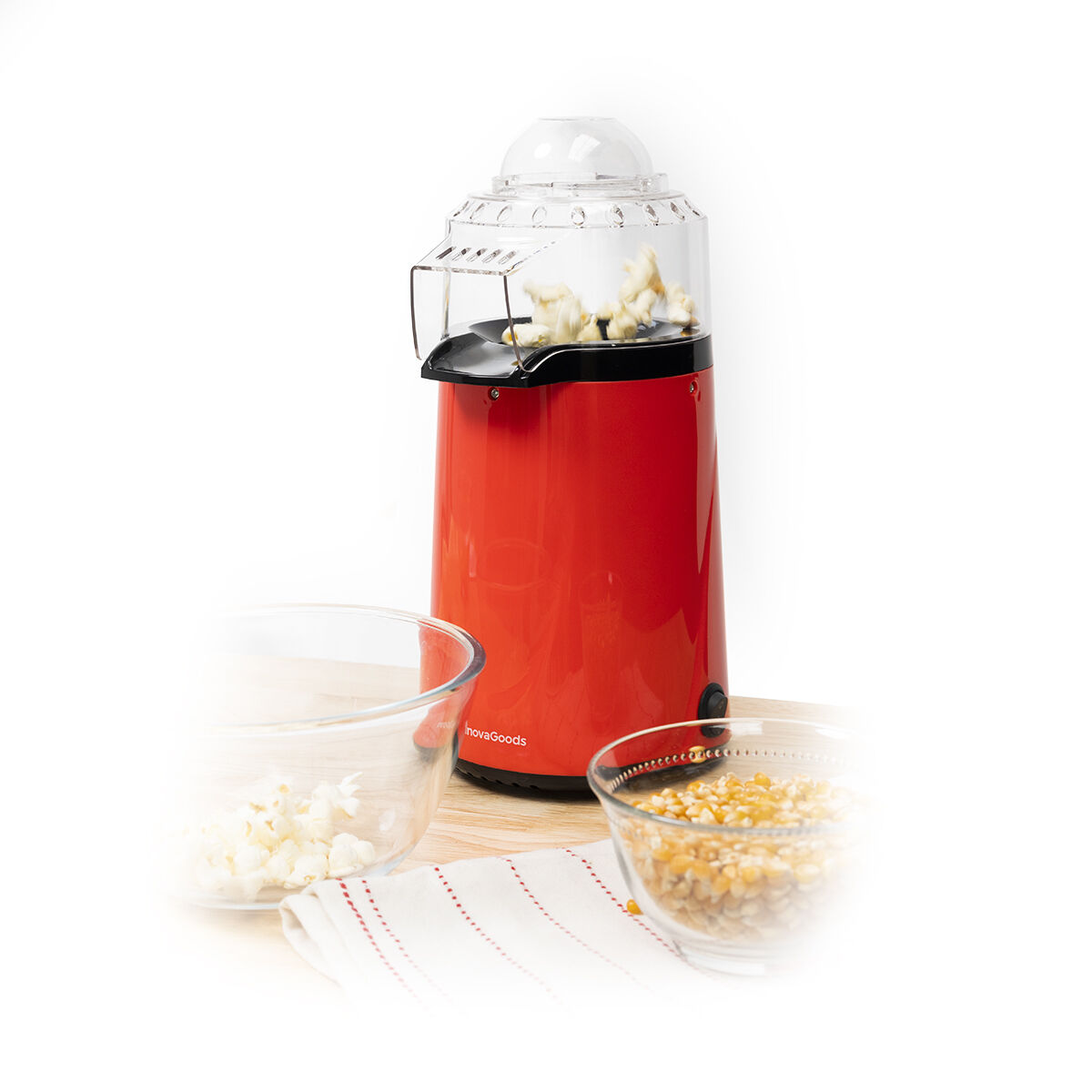 Hetelucht popcornmachine 1200W met maatschepje, rood/zwart
