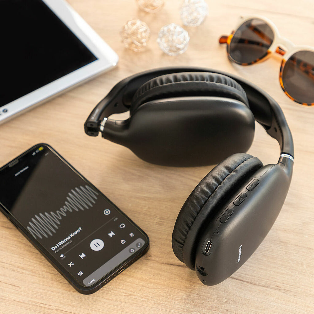 Opvouwbare draadloze koptelefoon, Bluetooth 5.3, zwart, met microfoon en aux-aansluiting