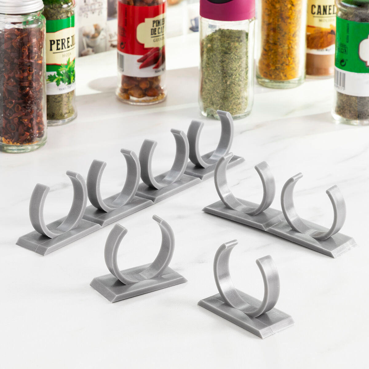 Zelfklevend kruidenrek set van 2, deelbaar, 40 kruidenbakjes, PVC grijs