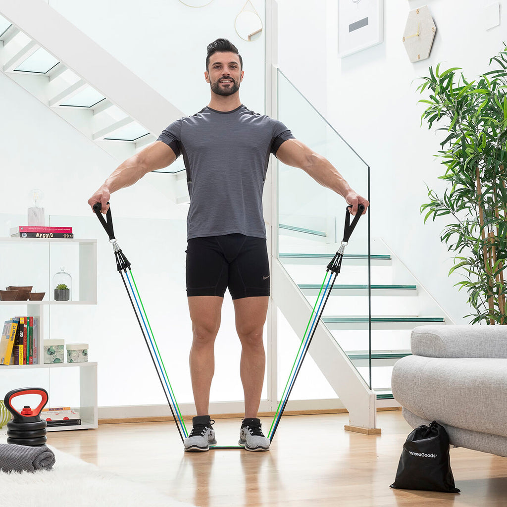 Set inklapbare buikspiermachine en weerstandsbanden met accessoires