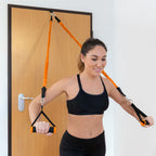 Trainingsset met weerstandsbanden en sauna-sportriem, oefengids