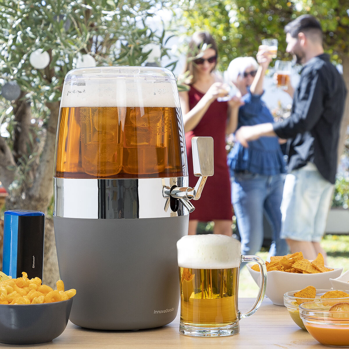 Drankdispenser 4 liter met koelvak inclusief 2 opvouwbare zonnebrillen zwart