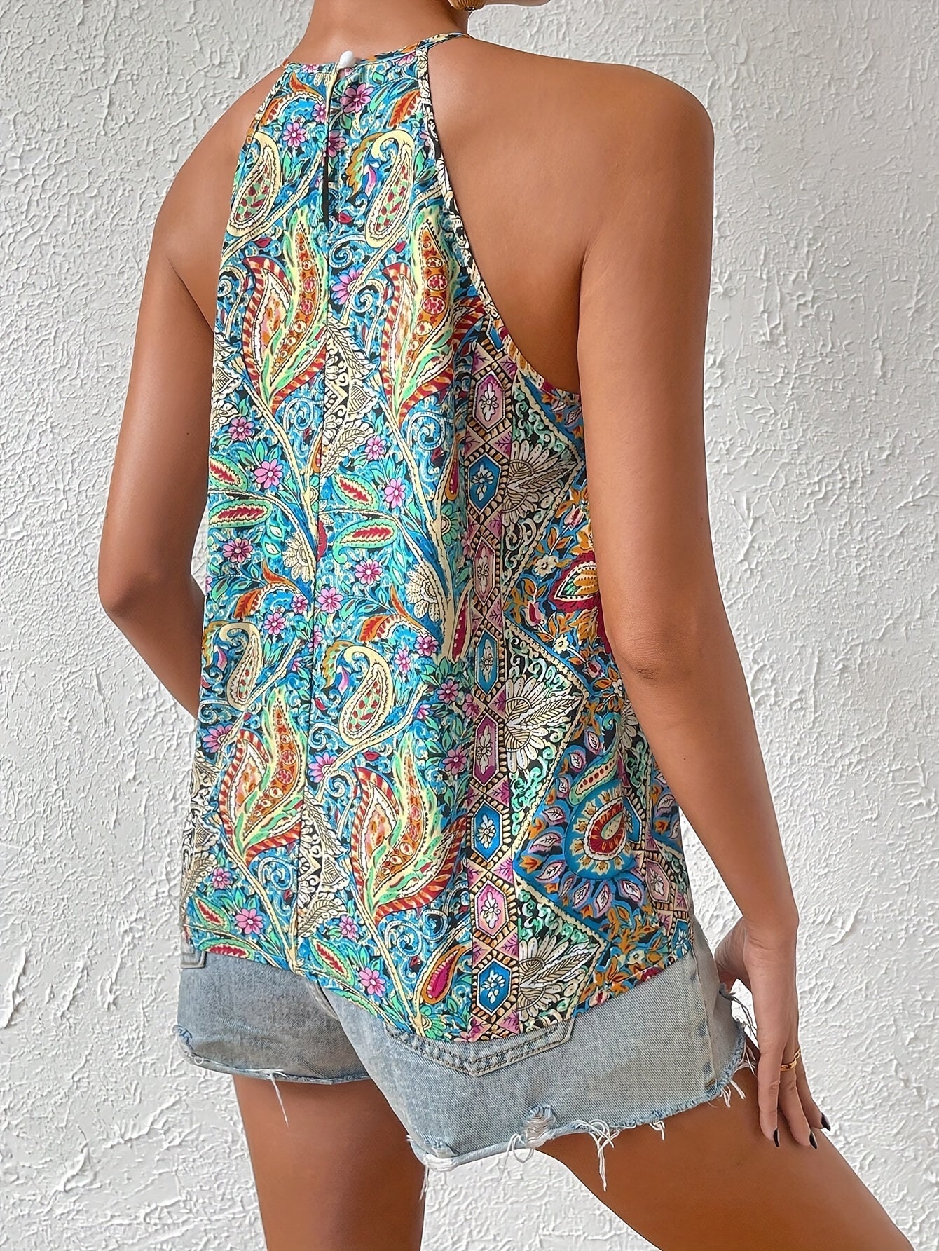 Damen Boho Halterneck Top mit Paisley-Muster für Sommer, Freizeit & Festival