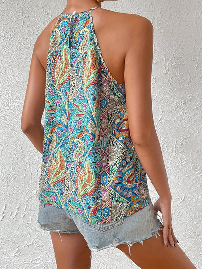 Damen Boho Halterneck Top mit Paisley-Muster für Sommer, Freizeit & Festival