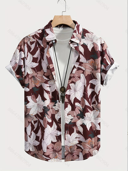 Chemise décontractée homme à manches courtes avec motif floral moderne – Chemise élégante pour resort et plage