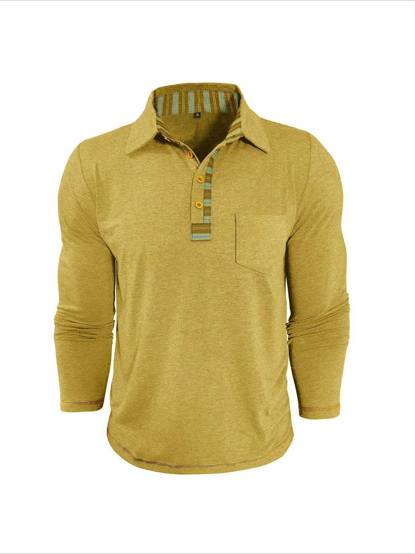 Herren Langarm Poloshirt mit Knopfleiste und Brusttasche
