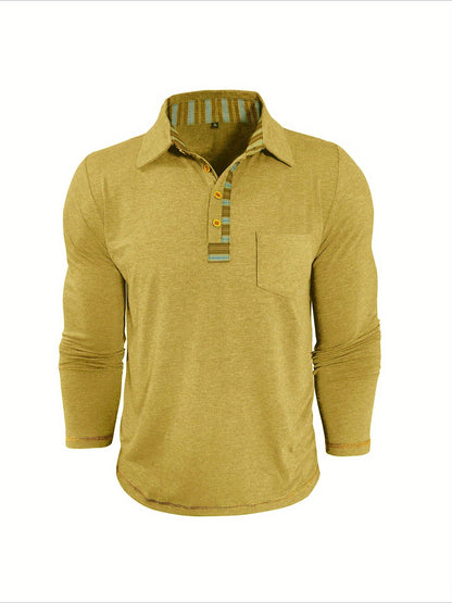 Herren Langarm Poloshirt mit Knopfleiste und Brusttasche