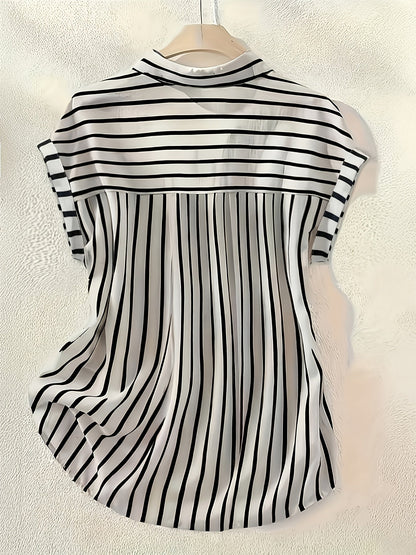 Damesblouse met verticale strepen en korte mouwen – Elegante zomerse look, kantoor & vrije tijd