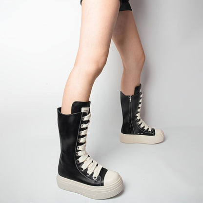 Botas de plataforma alta negras con cordones y cremallera