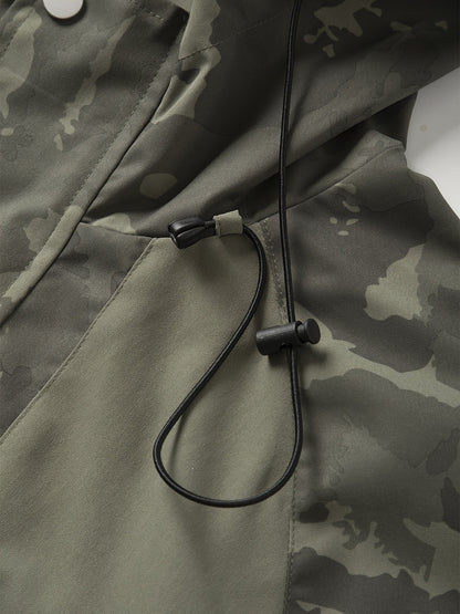 Chaqueta unisex para exteriores, camuflaje verde, con capucha y cremallera