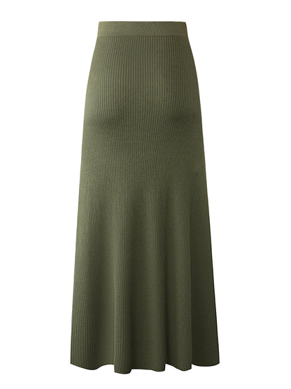 Spódnica midi damska z paskiem do wiązania i prążkowaną strukturą – elegancki look na co dzień i do biura