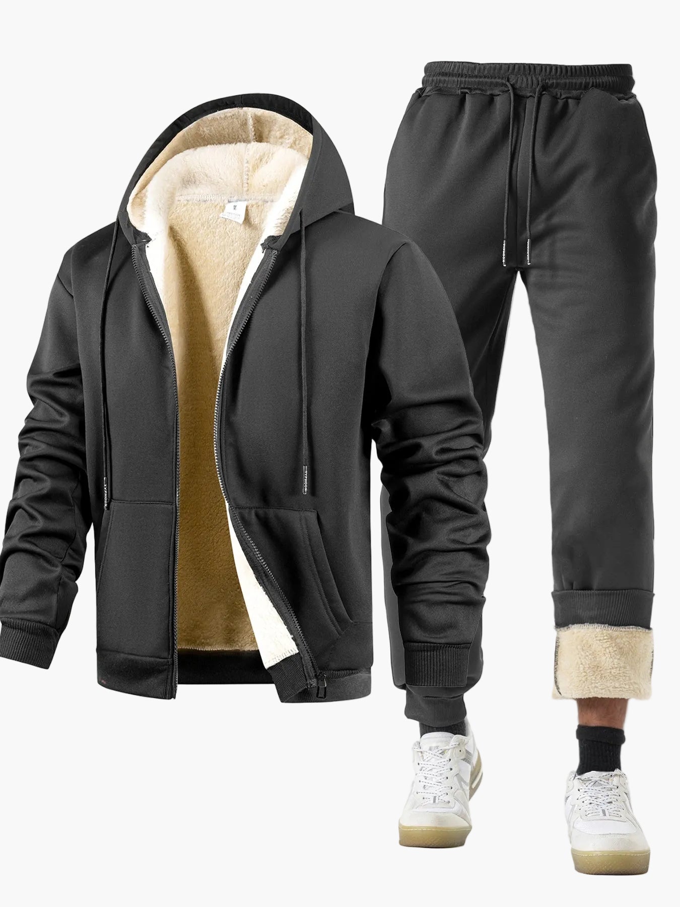 Herren Jogginganzug Set mit Fleece-Innenfutter – Kapuzenpullover und Jogginghose, Casual Style für Herbst und Winter