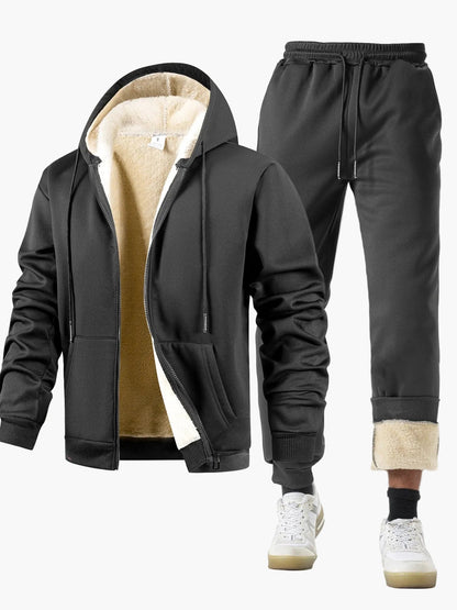 Herren Jogginganzug Set mit Fleece-Innenfutter – Kapuzenpullover und Jogginghose, Casual Style für Herbst und Winter