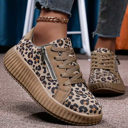 Zapatillas de mujer con estampado de leopardo y suela plataforma – Calzado casual de moda para el día a día y estilo urbano