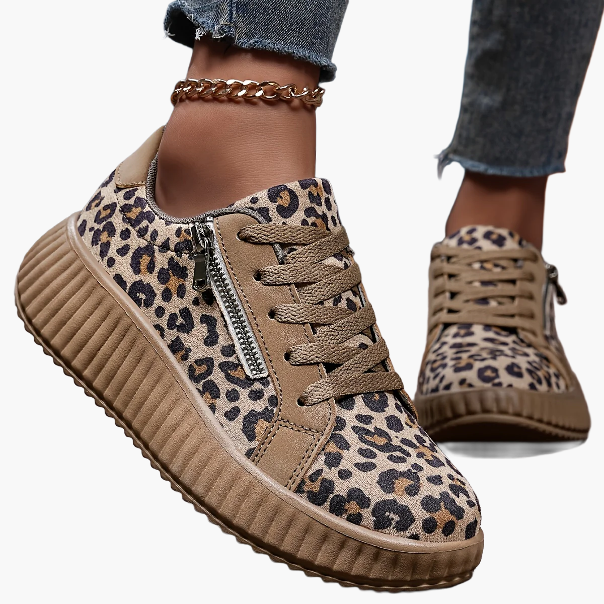 Zapatillas de mujer con estampado de leopardo y suela plataforma – Calzado casual de moda para el día a día y estilo urbano