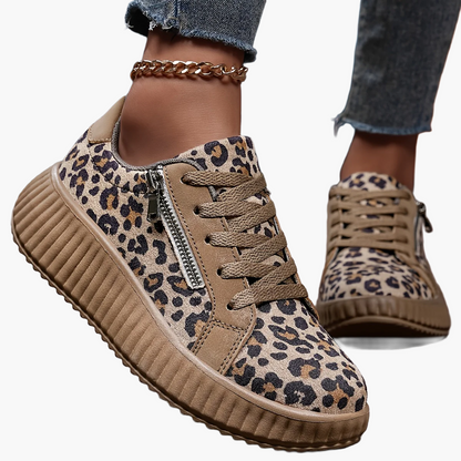 Zapatillas de mujer con estampado de leopardo y suela plataforma – Calzado casual de moda para el día a día y estilo urbano