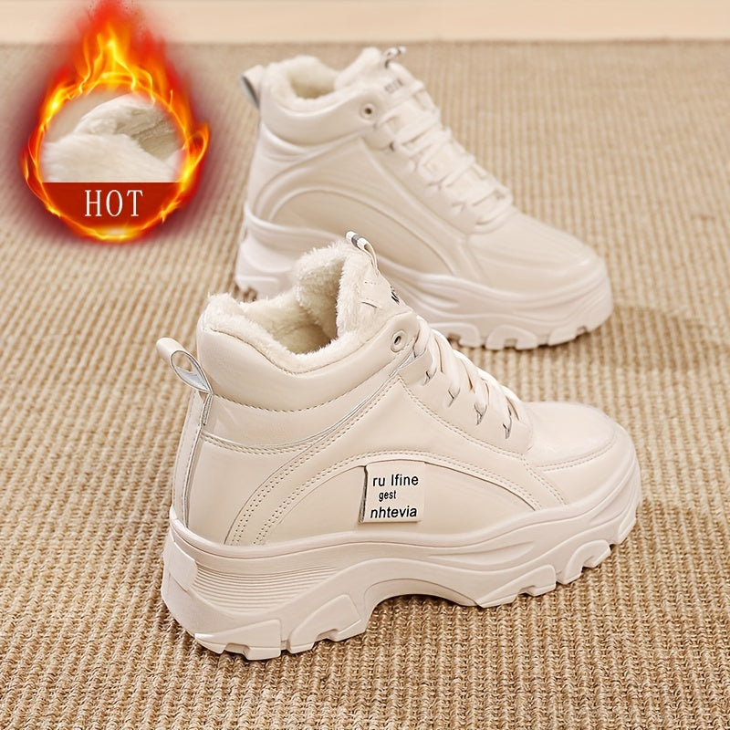 Damen Gefütterte Plateau Sneaker Stiefel Winterschuhe Warm
