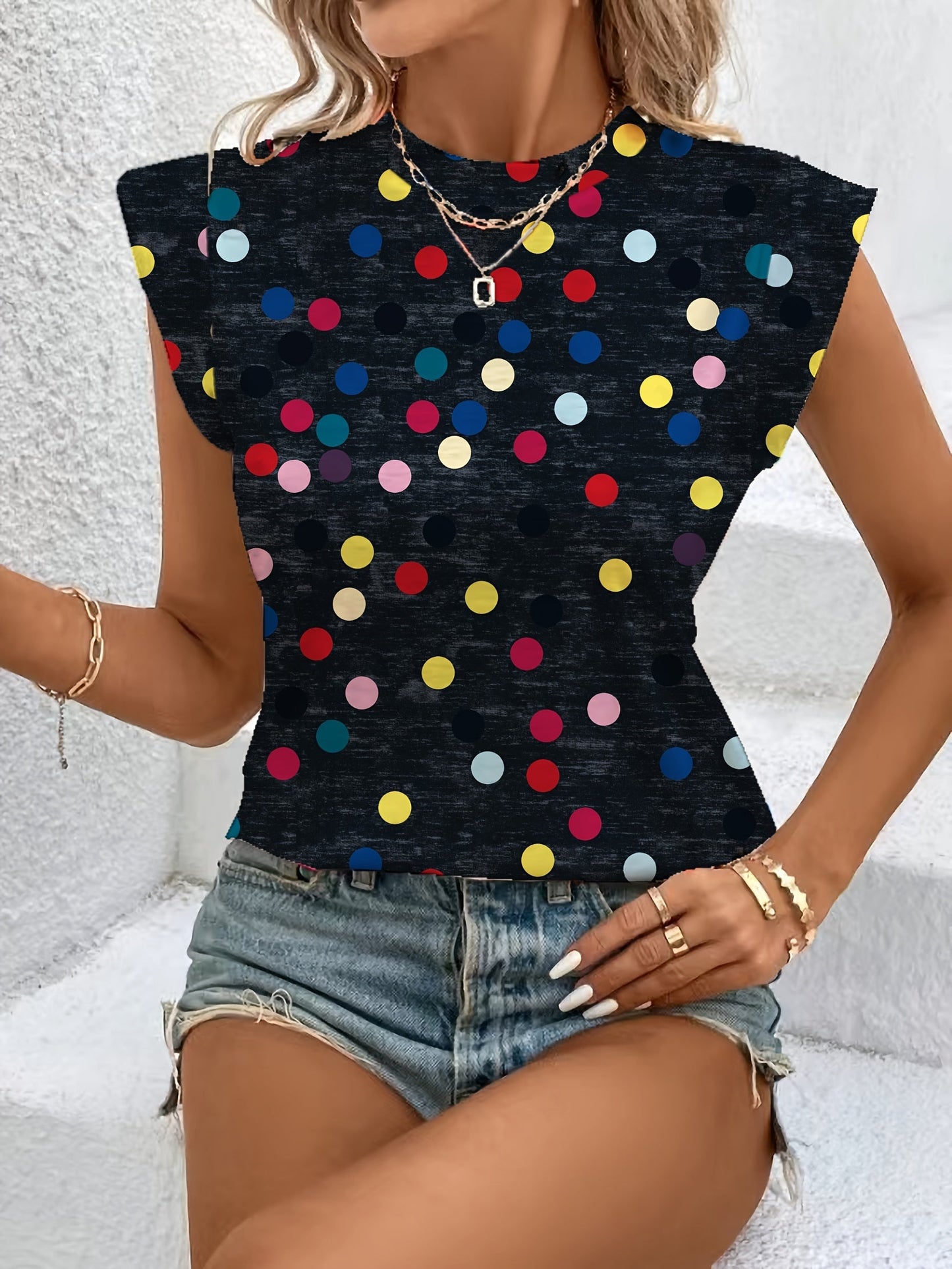 Top sin mangas de lunares para mujer en estilo casual moderno