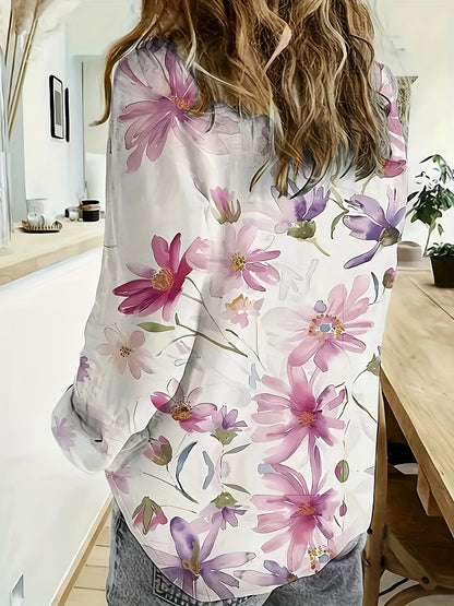 Damen Bluse mit Blumenmuster – Elegante Langarm Hemdbluse für Freizeit und Büro