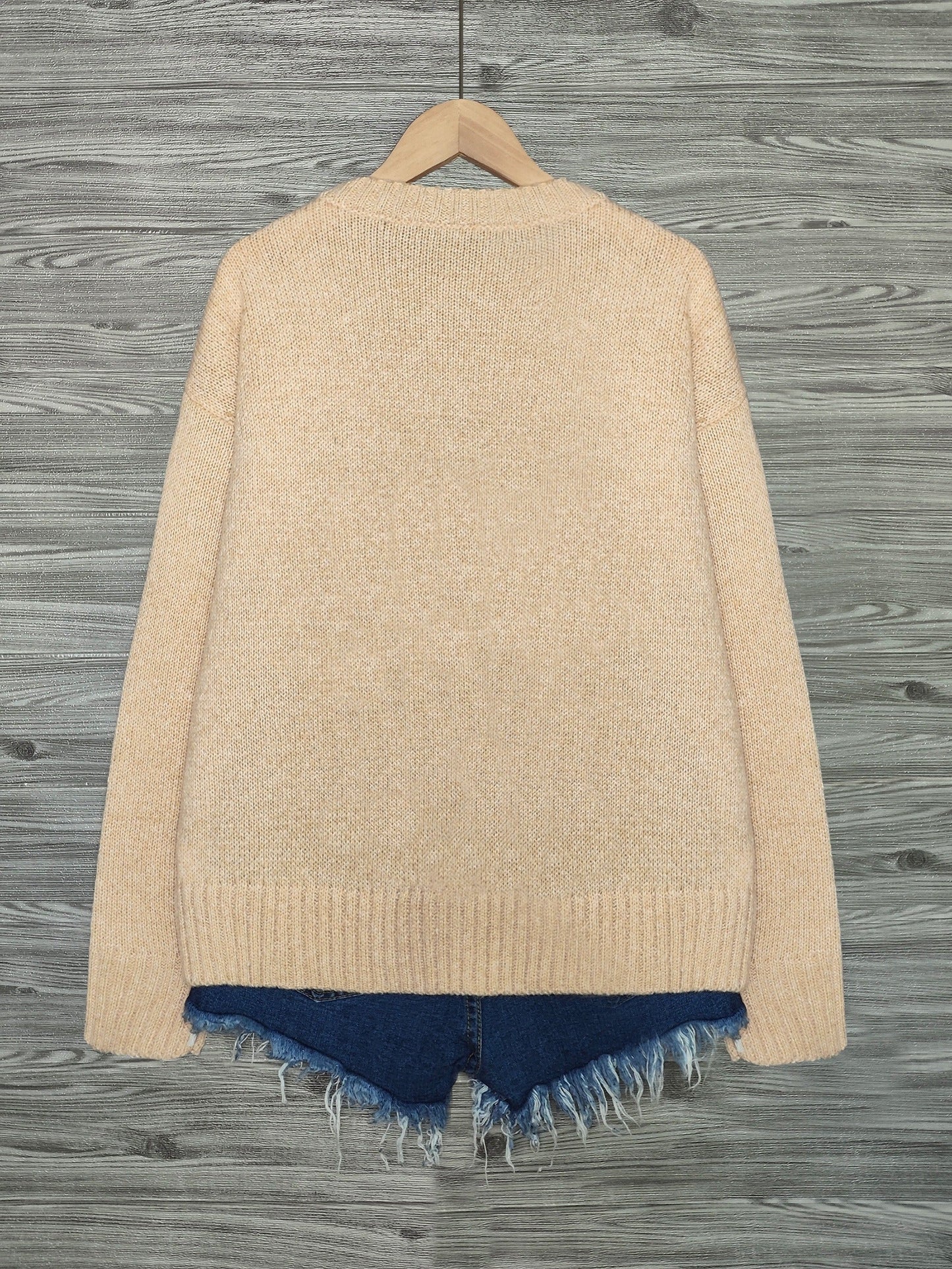 Damen Strickpullover mit Rundhalsausschnitt und Katzen-Print