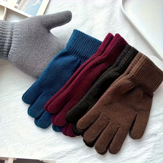 Unisex Strickhandschuhe 5-Finger-Design in Grau, Blau, Bordeaux, Schwarz, Braun