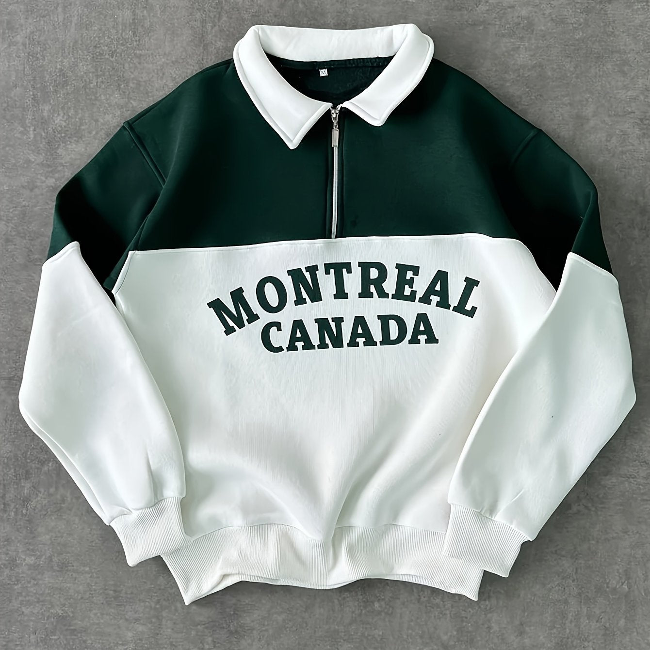 Unisex Color Block Sweatshirt mit Reißverschluss-Polo-Kragen und Montreal Canada Aufdruck