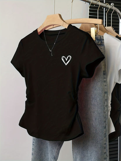 Camiseta para mujer con estampado de corazón y corte moderno – Ideal para día a día y ocio