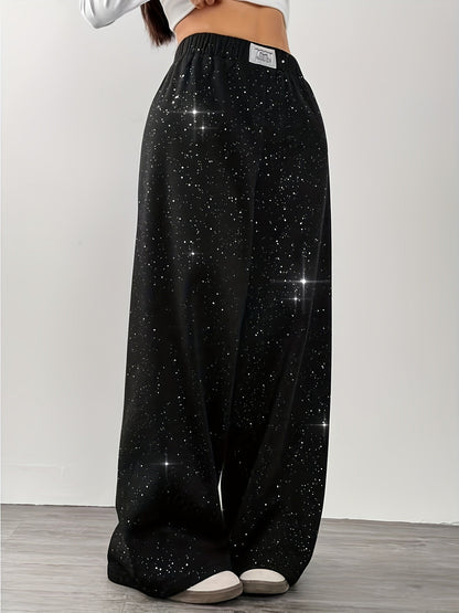 Damen Weite Freizeithose mit Galaxie-Print – Trendige Lounge Pants für Alltag und Freizeit