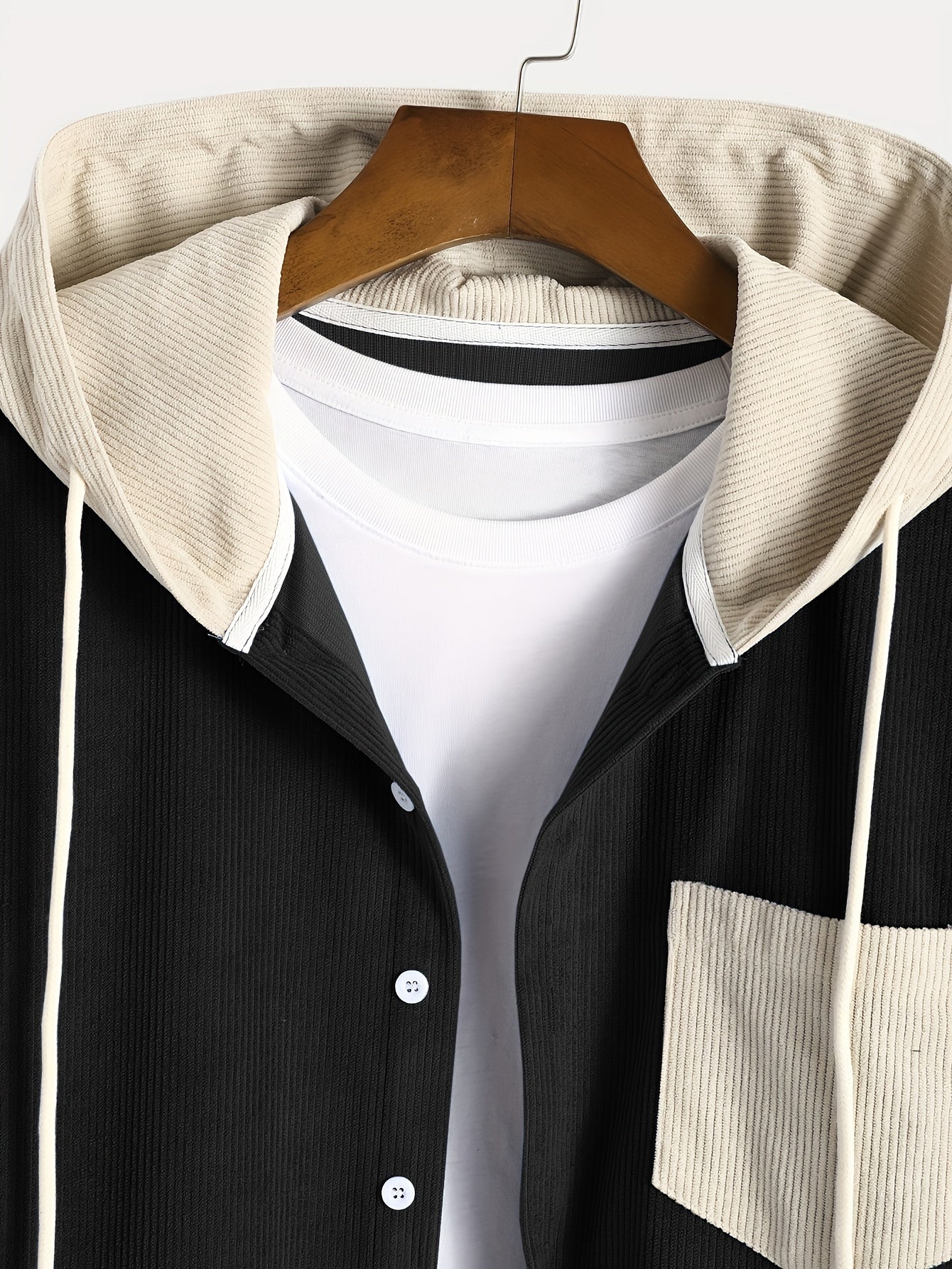 Conjunto de dos piezas para hombre con camisa tipo sudadera con capucha acanalada y pantalón jogger, traje informal