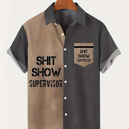 Herren Vintage Statement-Hemd Kurzarm – Humorvolles Freizeitshirt 'Shit Show Supervisor' für Sommer & Party