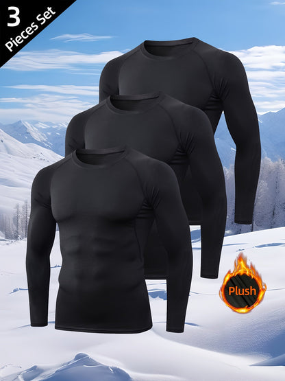 Maglie termiche da uomo a maniche lunghe nere, confezione da 3 pezzi