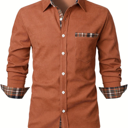 Camisa casual para hombre Modern Fit con detalles a cuadros – Camisa de manga larga elegante para el día a día y la oficina