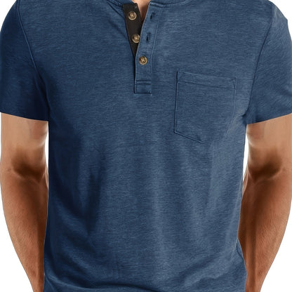 Camiseta Henley para hombre con botonadura y bolsillo en el pecho – Camiseta casual de manga corta para uso diario y tiempo libre
