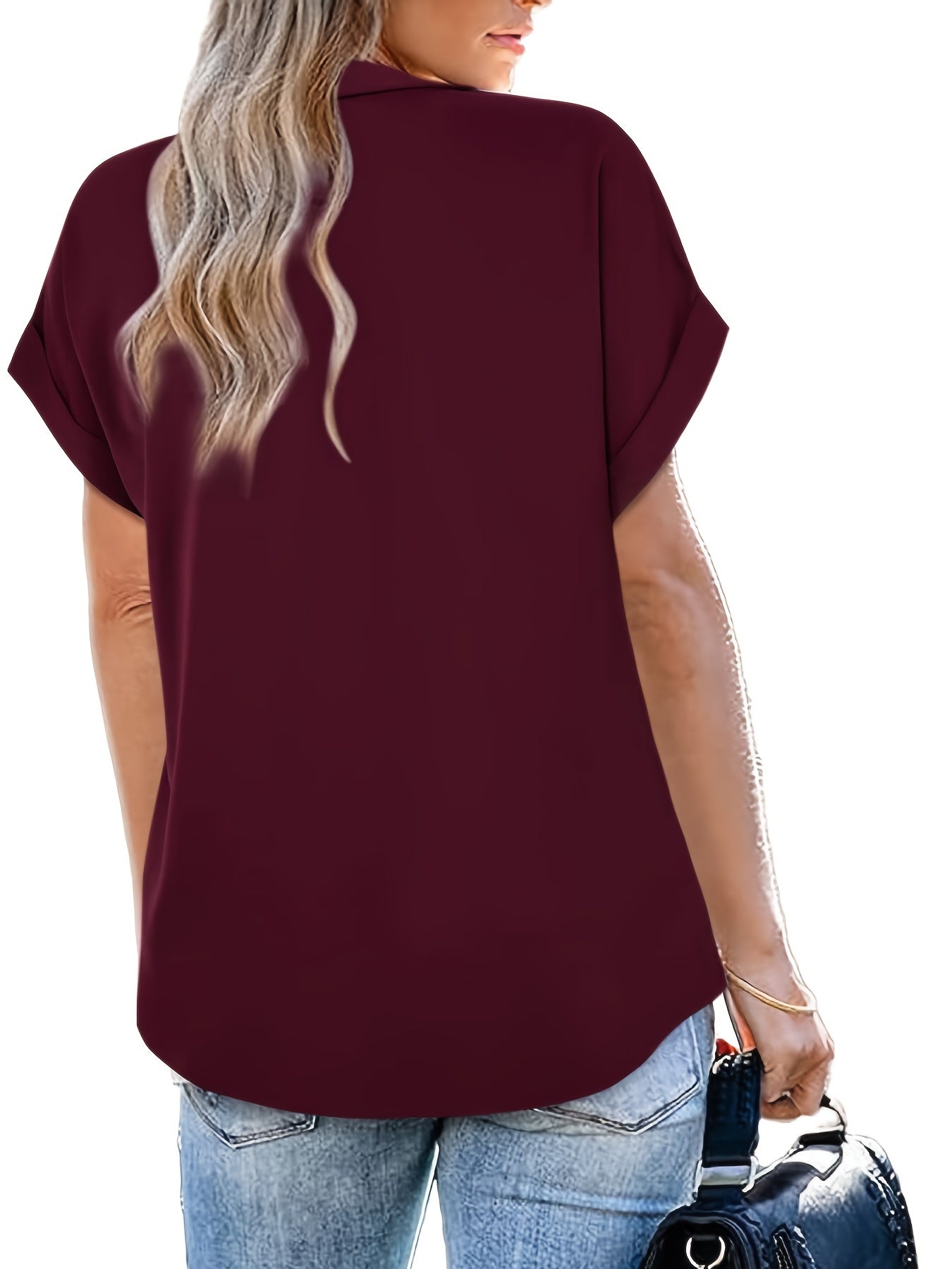 Camicia da donna con scollo a V e maniche corte – Elegante camicia casual per tutti i giorni e ufficio