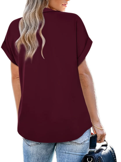 Camicia da donna con scollo a V e maniche corte – Elegante camicia casual per tutti i giorni e ufficio